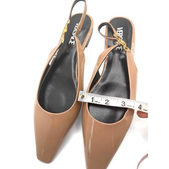 Versace Tan Patent leather Medusa-plaque slingback ballerina shoes IT 41 - Picture 6 of 14